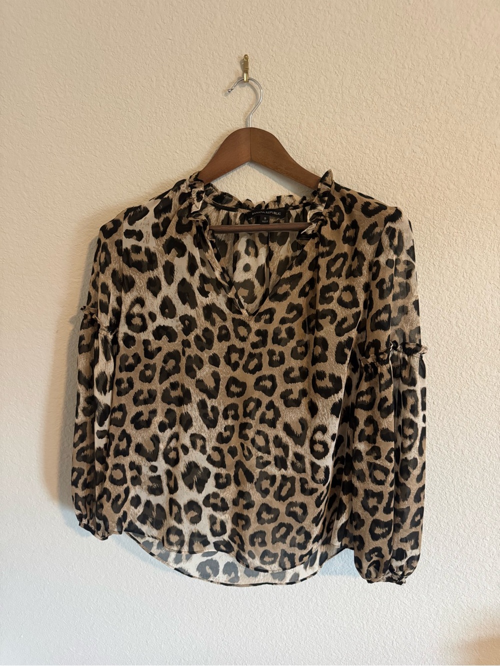 Banana Republic Leopard Print V-Neck Blouse - Beige & Black